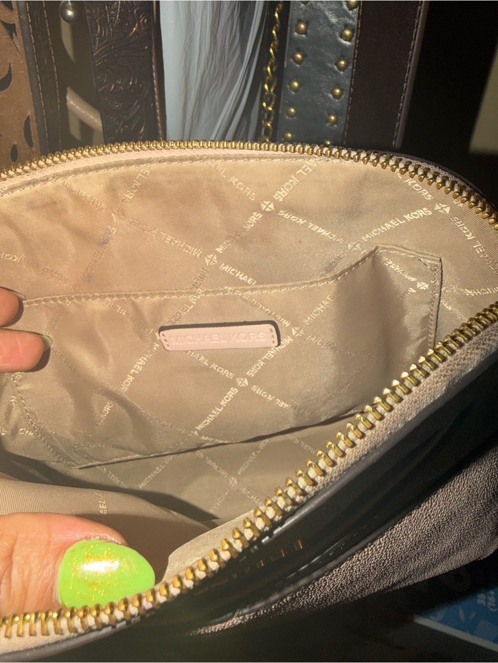 Michael Kors Beige And Gold Zip-Top Wristlet